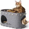 DownyPaws Cat Cave Beds for Indoor Cats, Pet Cat House for Multiple & Large Cats Up to 22 Lbs, Scratch Resistant Peekaboo Cat Caves, Foldable Cat Hideaway Enclosed Bed, PeekaPurr, Light Gray