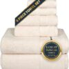 TRIDENT Towels -100% Cotton, 6 Piece Set - 2 Bath Towels, 2 Hand Towels, 2 Washcloths, 500 GSM, Highly Absorbent, Super Soft, Towels For Bathroom, Shower - Soft & Plush, Linen (Set of 6)