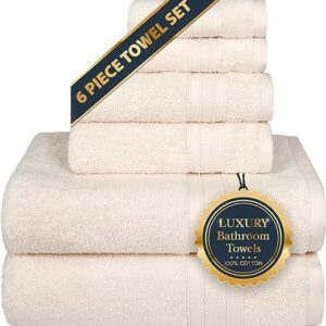 TRIDENT Towels -100% Cotton, 6 Piece Set - 2 Bath Towels, 2 Hand Towels, 2 Washcloths, 500 GSM, Highly Absorbent, Super Soft, Towels For Bathroom, Shower - Soft & Plush, Linen (Set of 6)