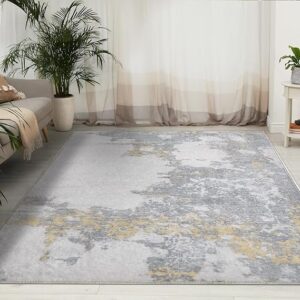 Dintszyayue 5x7 Area Rug for Living Room Washable Yellow Grey Abstract Gradient Accent Rugs Large Non-Slip Low-Pile Carpet Soft Indoor Throw Rugs for Bedroom Kitchen Floor Decor Mat