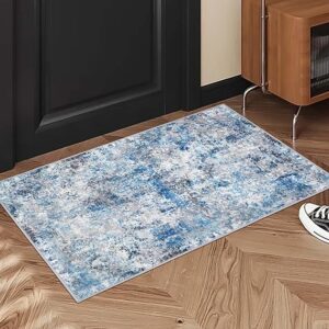 Modern Abstract Small Area Rug - 2x3ft Entryway Rug Non-Slip Machine Washable Thin Lightweight Accent Carpet Dog Door Mat for Office Kitchen Living Room Bedroom - Blue