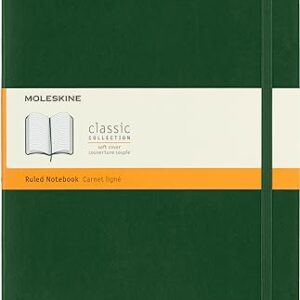 Moleskine Classic Ruled Paper Notebook - Soft Cover and Elastic Closure Journal - Color Myrtle Green - X- Large 19 x 25 A4 - 192 Pages