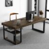 Modern Computer Desk with Storage Shelves & CPU Stand - Gray Brown Solid Wood Writing Workstation for Home Office Furniture - 39 Inch