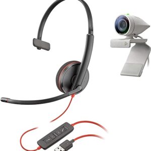 Poly - Studio P5 Kit with Blackwire 3210 (Plantronics) - 1080p HD Video Conferencing Camera - Professional Webcam and USB-A Kit with Wired One Ear Headset