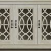 GFW Sideboard Cabinet with Shelf & Glass Doors for Living Dining Room, Engineered Wood, Dusty Grey Oak, 74.5 x 116.2 x 40cm