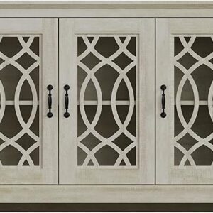 GFW Sideboard Cabinet with Shelf & Glass Doors for Living Dining Room, Engineered Wood, Dusty Grey Oak, 74.5 x 116.2 x 40cm
