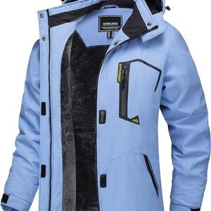 TACVASEN Women's Waterproof Jacket Winter Skiing Outdoor Walking Fleece Coat with Detachable Hood