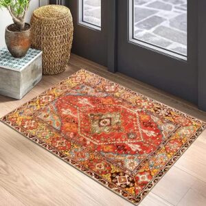 LEEVAN Orange Door Mat 24''x36'', Washable Entryway Throw Rugs, Retro Distressed Non-Slip Kitchen Mat, Vintage Small Accent Rug for Porch/Patio/Living Room/Bedroom/Bathroom