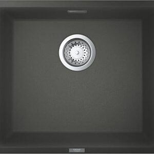 GROHE K700U - Quartz Composite Kitchen Sink Undermounted with Overflow (1 bowl 417x366x203mm, Included: Waste Kit, Basket Strainer Waste, Mounting Set), Dimensions 457 x 406 mm, Granite Gray, 31653AT0