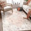 MUJOO Boho Rug 4'x6.5' Area Rugs for Bedroom Living Room Dining Room Pink Small Rugs Machine Washable Non Slip Carpet for Office Dorm Bedside Kitchen Laundry Room Floral