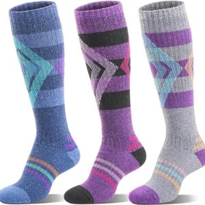 Welwoos Merino Wool Ski Socks for Womens Mens 3 Pairs Thermal Heated Winter Warm Thick Knee High Socks for Skiing Snowboarding